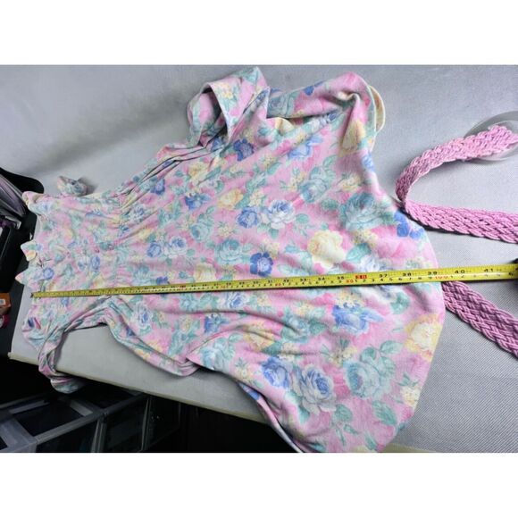 Vintage Miss Oops California Floral Button-Down Dress With Belt Pastel Pink & B - Picture 14 of 16